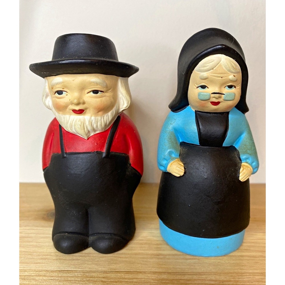 Novelty Figural Man & Woman Salt & Pepper Shakers Set of 2 Red Blue Black MCM